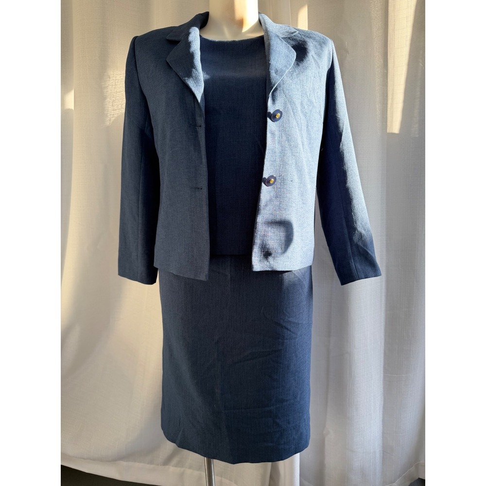 Draper's & Damon's Blue 3 Piece Skirt Suit Set Blazer Blouse Skirt Size‎ 12